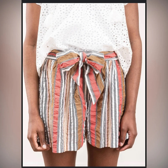 Ulla Johnson | Martim Shorts in Poppy High Rise Tie Waist Cotton Stripe Size 2 - Picture 1 of 6